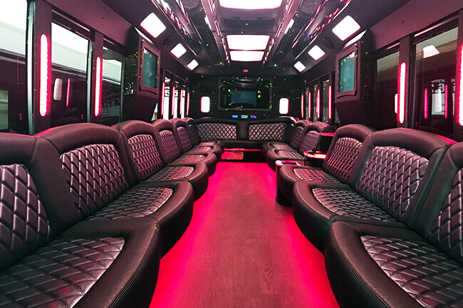 Party bus with comfortable seats